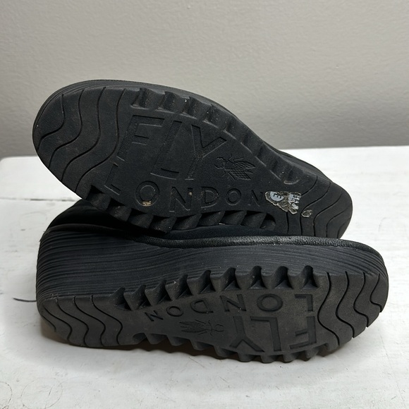 Fly London Yaz Black Leather Suede Chucky Wedge Heels Slip On Shoes EU 38 US 7 - Picture 9 of 12